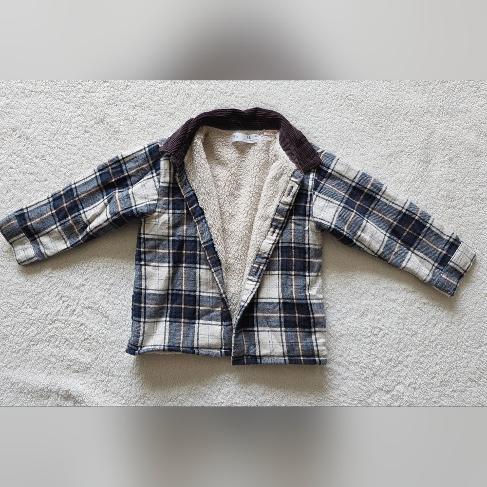 Toddler Boy ZARA winter FLEECE OVERSHIRT jacket with shearling lining size 2t/3t - Picture 2 of 6